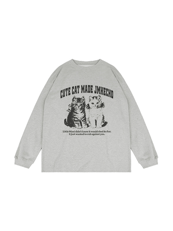 Herren-Langarm-T-Shirt mit Vintage-Kitten-Print-2