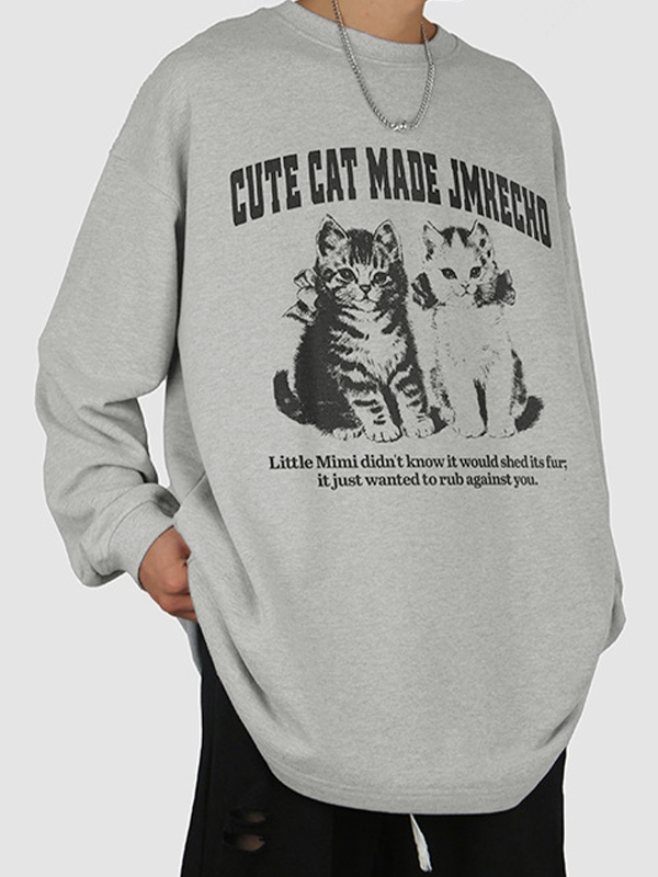Herren-Langarm-T-Shirt mit Vintage-Kitten-Print-1