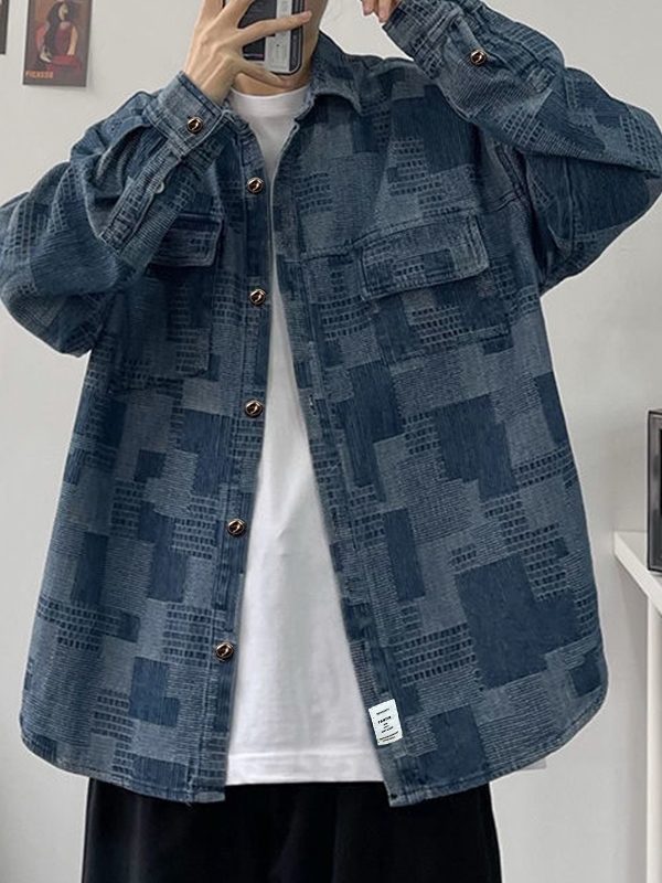 Herrenbluse im Vintage-Stil mit Karomuster und langen Ärmeln-2