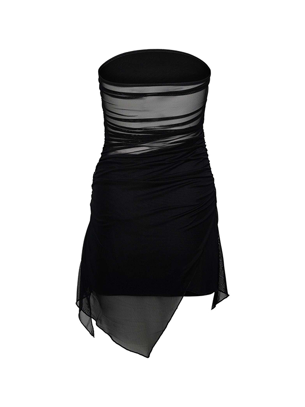 Rückenfreies Mesh-Minikleid mit unregelmäßigem Saum-4