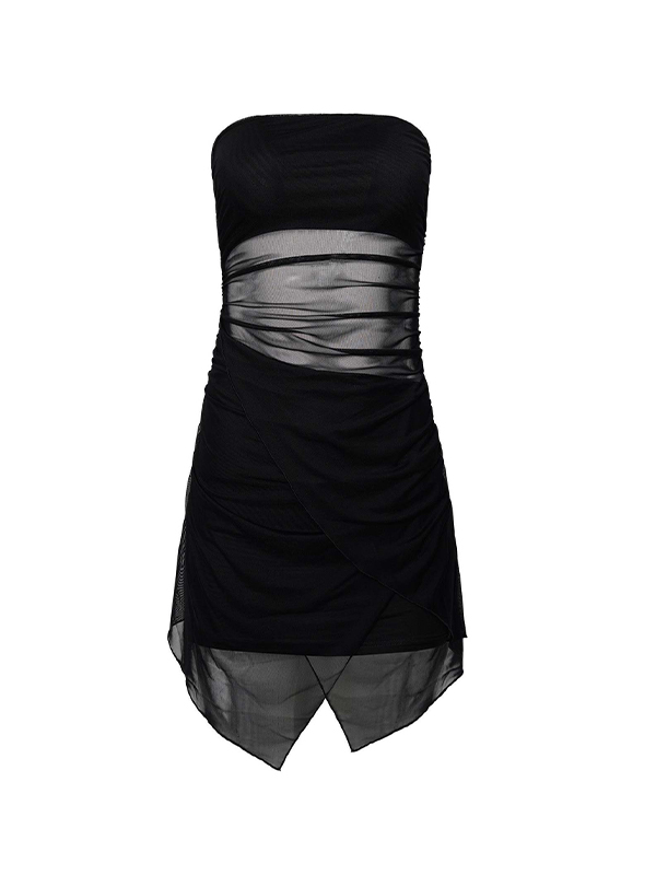 Rückenfreies Mesh-Minikleid mit unregelmäßigem Saum-3