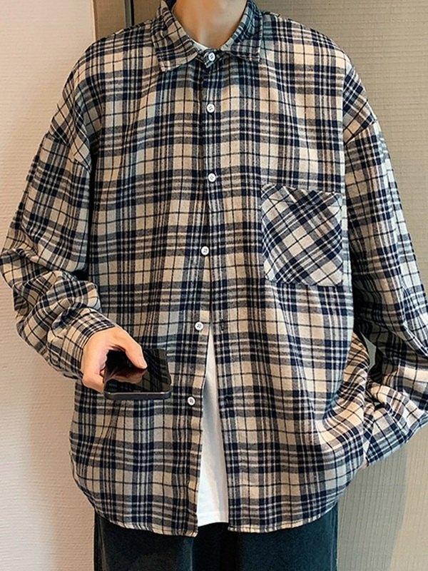 Karierte Langarm-Button-Down-Hemden für Herren-1
