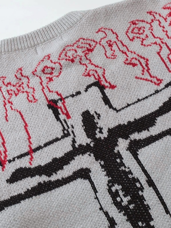 Zerrissener Herrenpullover mit Vintage-Kreuzmuster-2