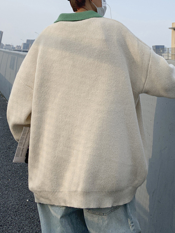 Herren-Strickpullover mit Buchstaben-Stickerei und Beschriftung in Kontrastfarbe-3